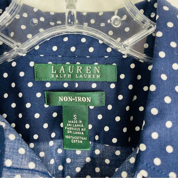 Ralph Lauren blue white polka dot preppy coastal button front top small - Picture 4 of 5